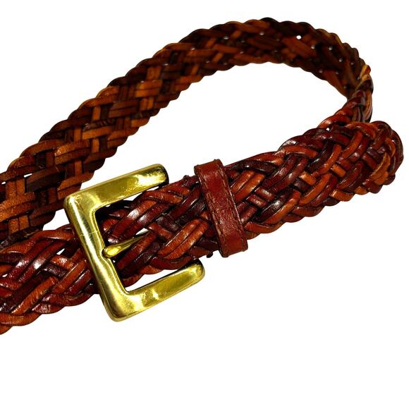 Talbots braided leather belt vintage brass buckle size S reddish brown - Picture 8 of 8